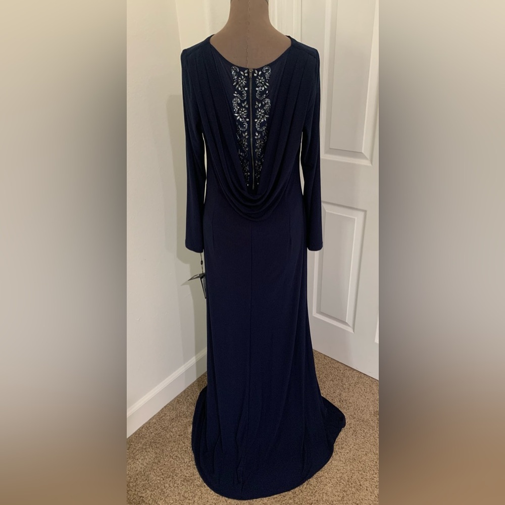 Adrianna Papell Navy Long Sleeve Gown